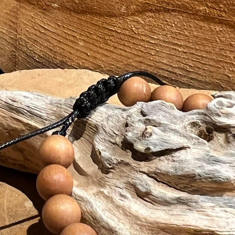 Bracelet Pierre de Lave Bois de Santal Perles rondes 8 mm - Fleur de vie