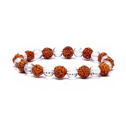 Bracelet Rudraksha / cristal de roche élastique