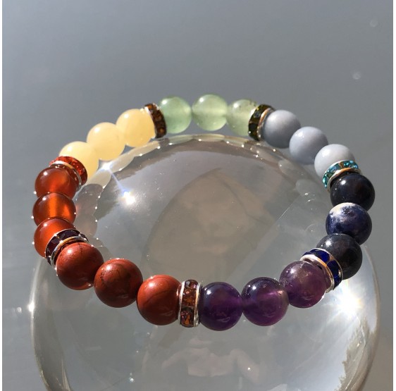 Bracelet élastique perles Heishi et pierres naturelles 7 chakras – boutique  bohème