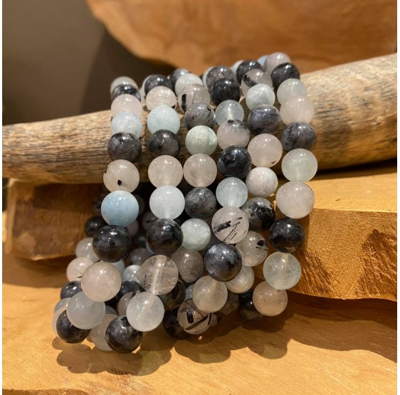 Bracelet Chips Aigue-marine/ Labradorite/ Quartz tourmaline