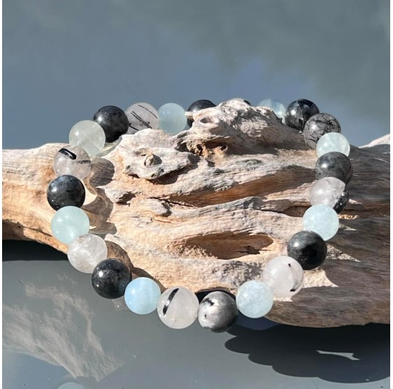 Bracelet Chips Aigue-marine/ Labradorite/ Quartz tourmaline