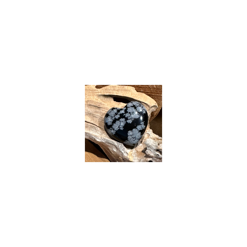 Pierre de Gratitude - Coeur poli - Obsidienne mouchetée - flocon
