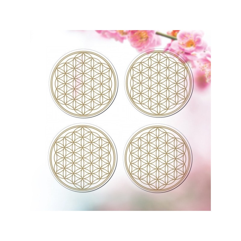 Autocollant OR 3 cm Fleur de vie (feuillet de 4 autocollants) Transparent