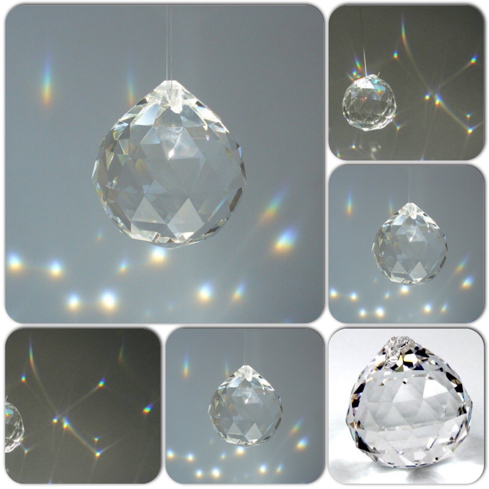 Sphère de cristal à facettes 5 cm arc en ciel Feng Shui pour deco zen.