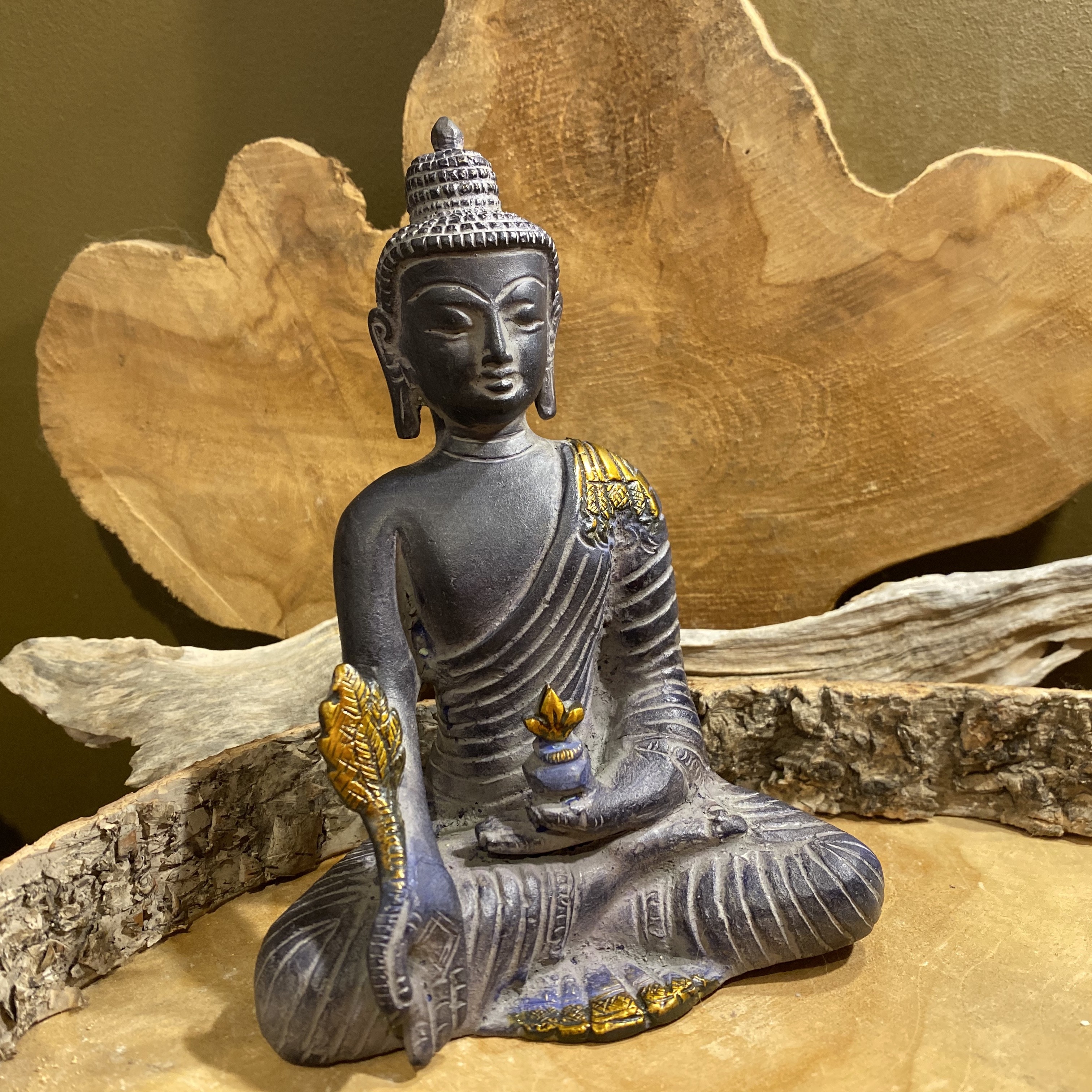 Petite statue du Bouddha de médecine en laiton - 12 cm