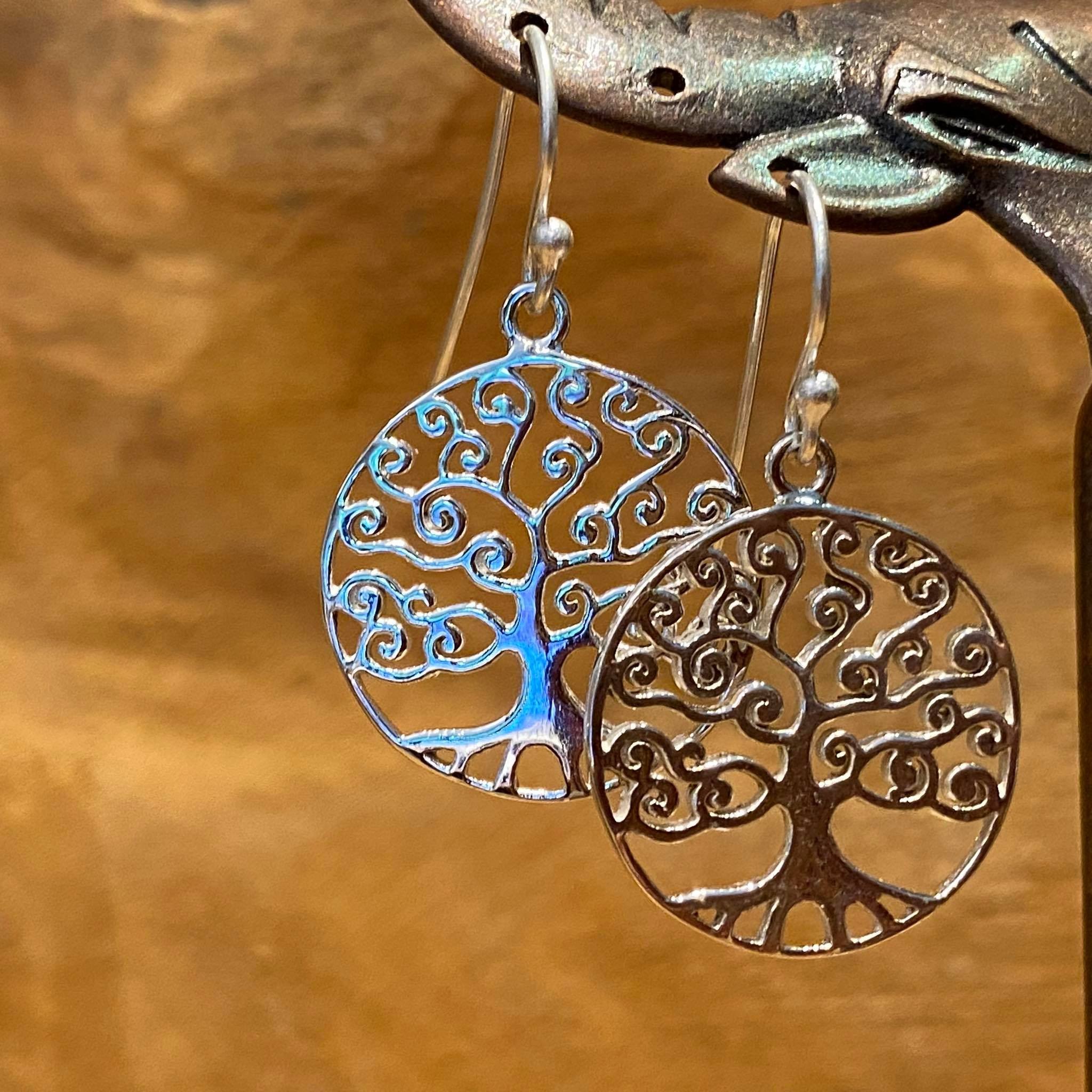 Boucles d'Oreilles Pendantes Arbre De Vie En Argent 925