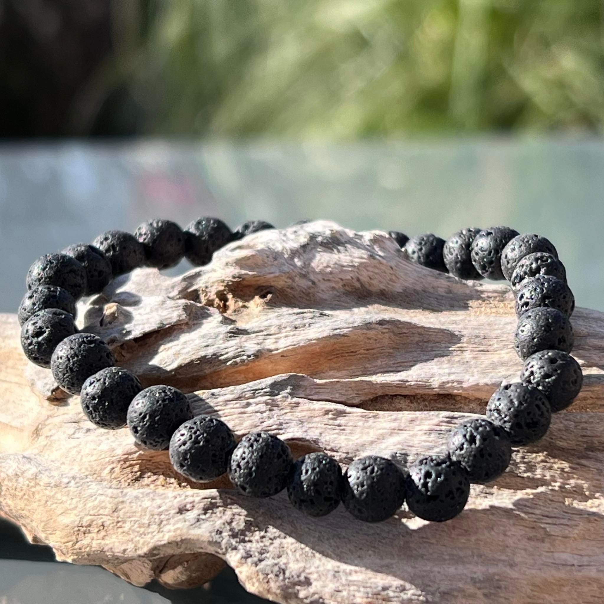 Bracelet Pierre de Lave elastique fin. Bijou zen mixte pour le courage